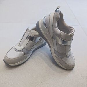 DKNY white, grey and silver wedge sneakers